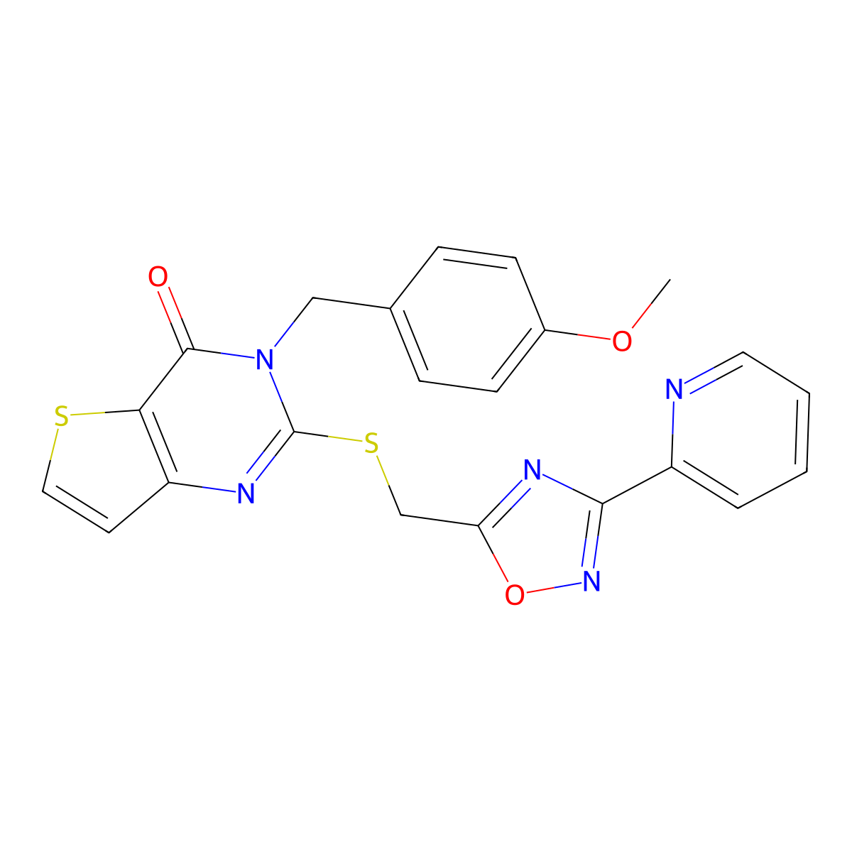 3-[(4-methoxyphenyl)methyl]-2-({[3-(pyridin-2-yl)-1,2,4-oxadiazol-5-yl]methyl}sulfanyl)-3H,4H-thieno[3,2-d]pyrimidin-4-one molecular structure, CAS 1040671-54-2