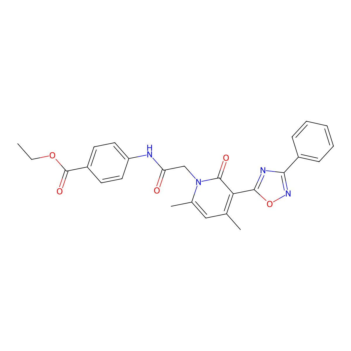 Ethyl 4-{2-[4,6-dimethyl-2-oxo-3-(3-phenyl-1,2,4-oxadiazol-5-yl)-1,2-dihydropyridin-1-yl]acetamido}benzoate molecular structure, CAS 1040671-58-6
