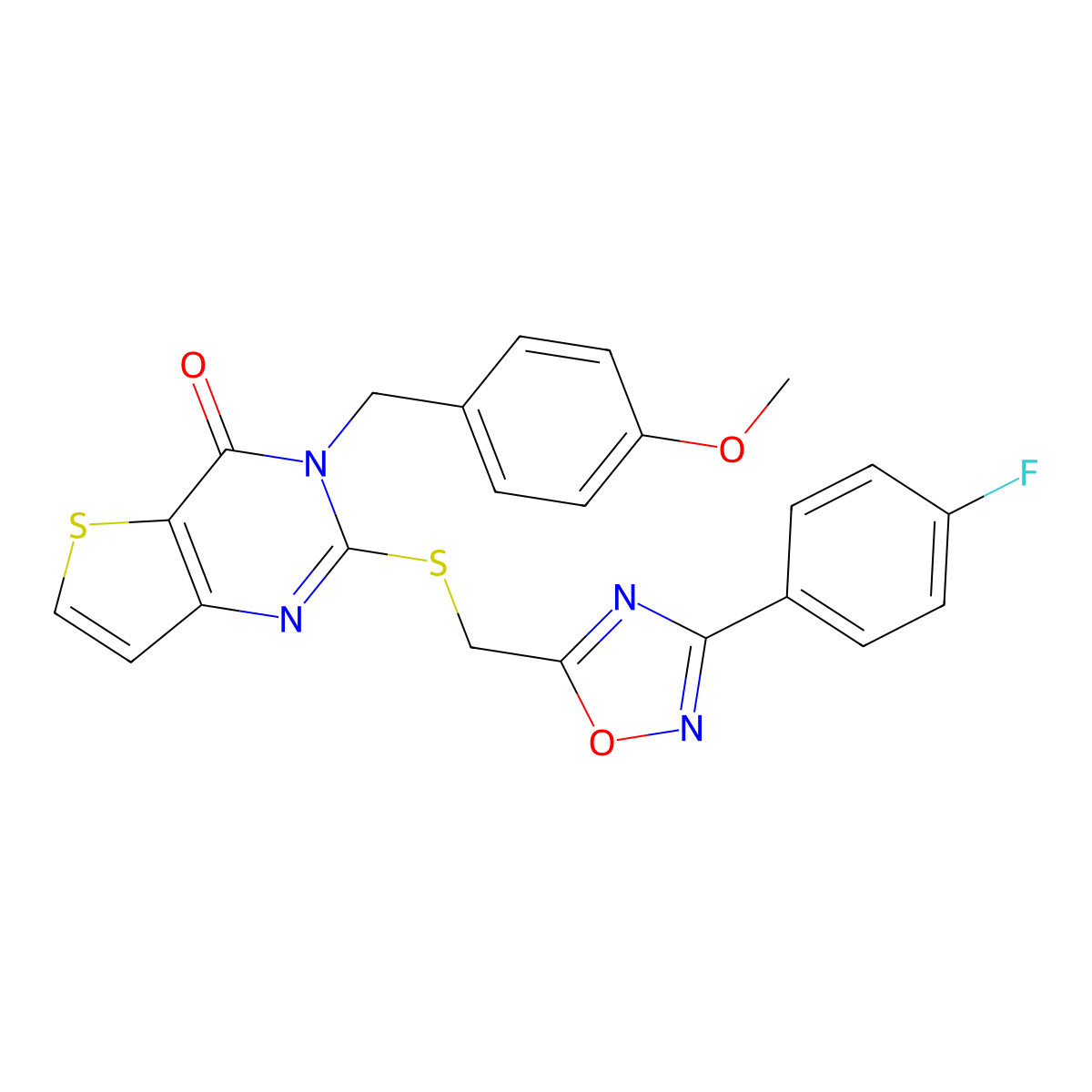 2-(((3-(4-fluorophenyl)-1,2,4-oxadiazol-5-yl)methyl)thio)-3-(4-methoxybenzyl)thieno[3,2-d]pyrimidin-4(3H)-one molecular structure, CAS 1040671-61-1
