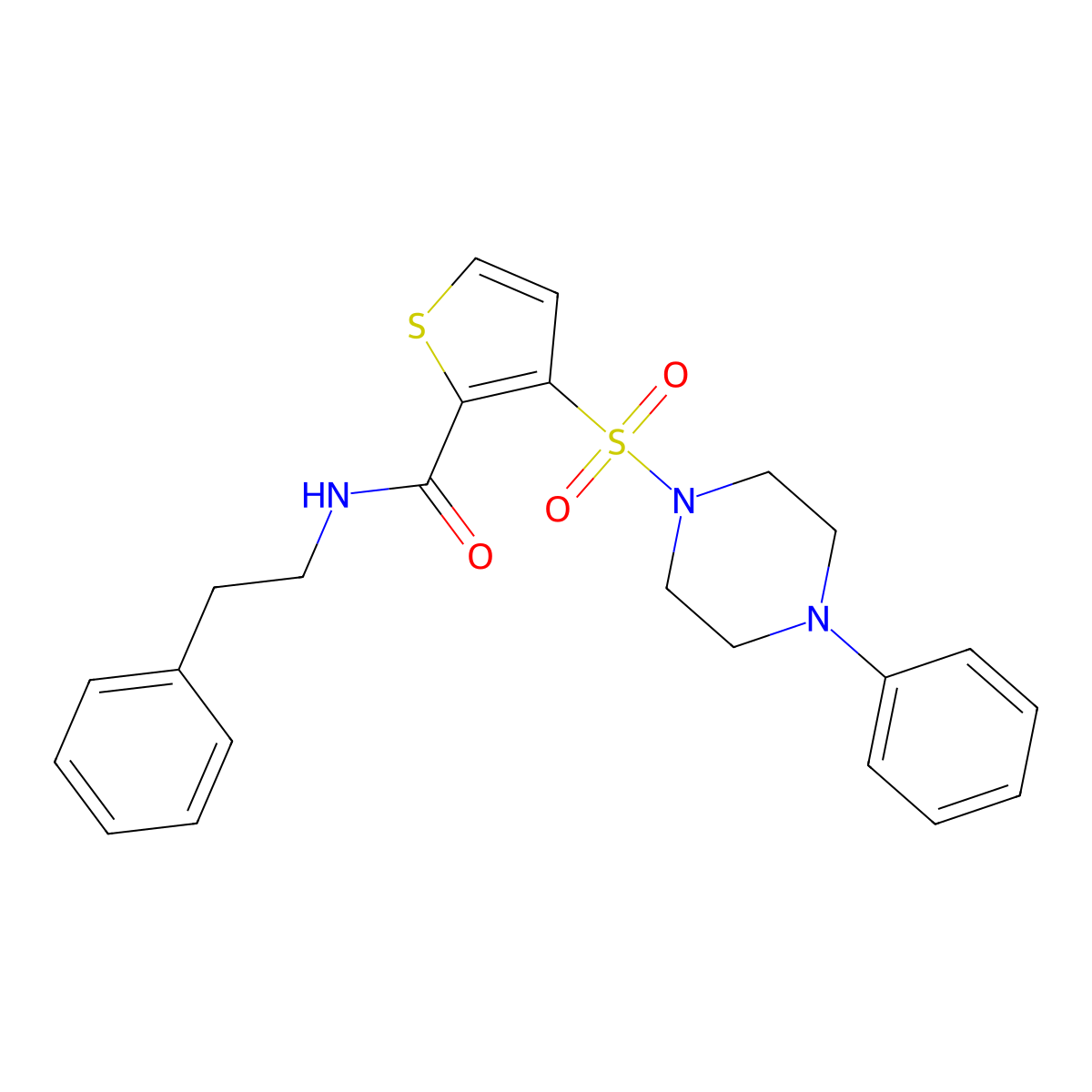 N-(2-phenylethyl)-3-[(4-phenylpiperazin-1-yl)sulfonyl]thiophene-2-carboxamide molecular structure, CAS 1040671-65-5