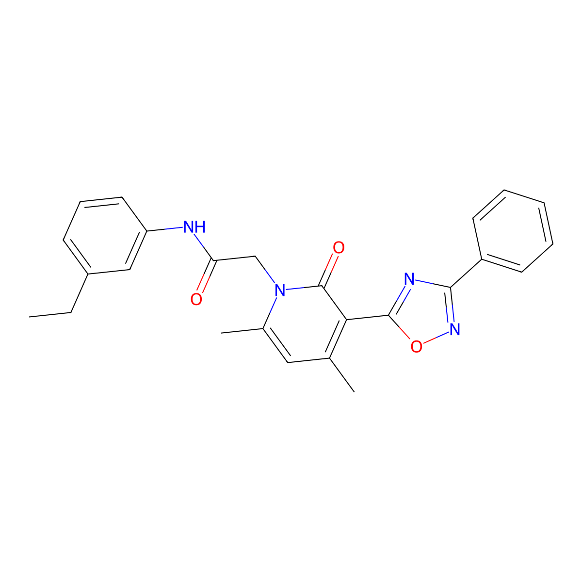 2-(4,6-dimethyl-2-oxo-3-(3-phenyl-1,2,4-oxadiazol-5-yl)pyridin-1(2H)-yl)-N-(3-ethylphenyl)acetamide molecular structure, CAS 1040671-66-6