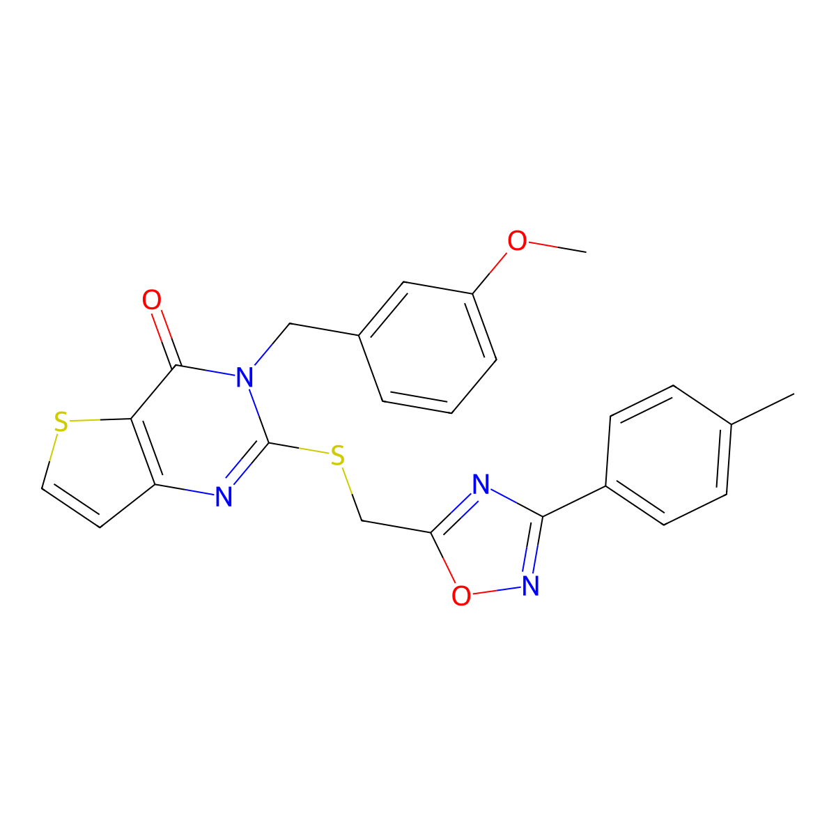 3-[(3-methoxyphenyl)methyl]-2-({[3-(4-methylphenyl)-1,2,4-oxadiazol-5-yl]methyl}sulfanyl)-3H,4H-thieno[3,2-d]pyrimidin-4-one molecular structure, CAS 1040671-68-8