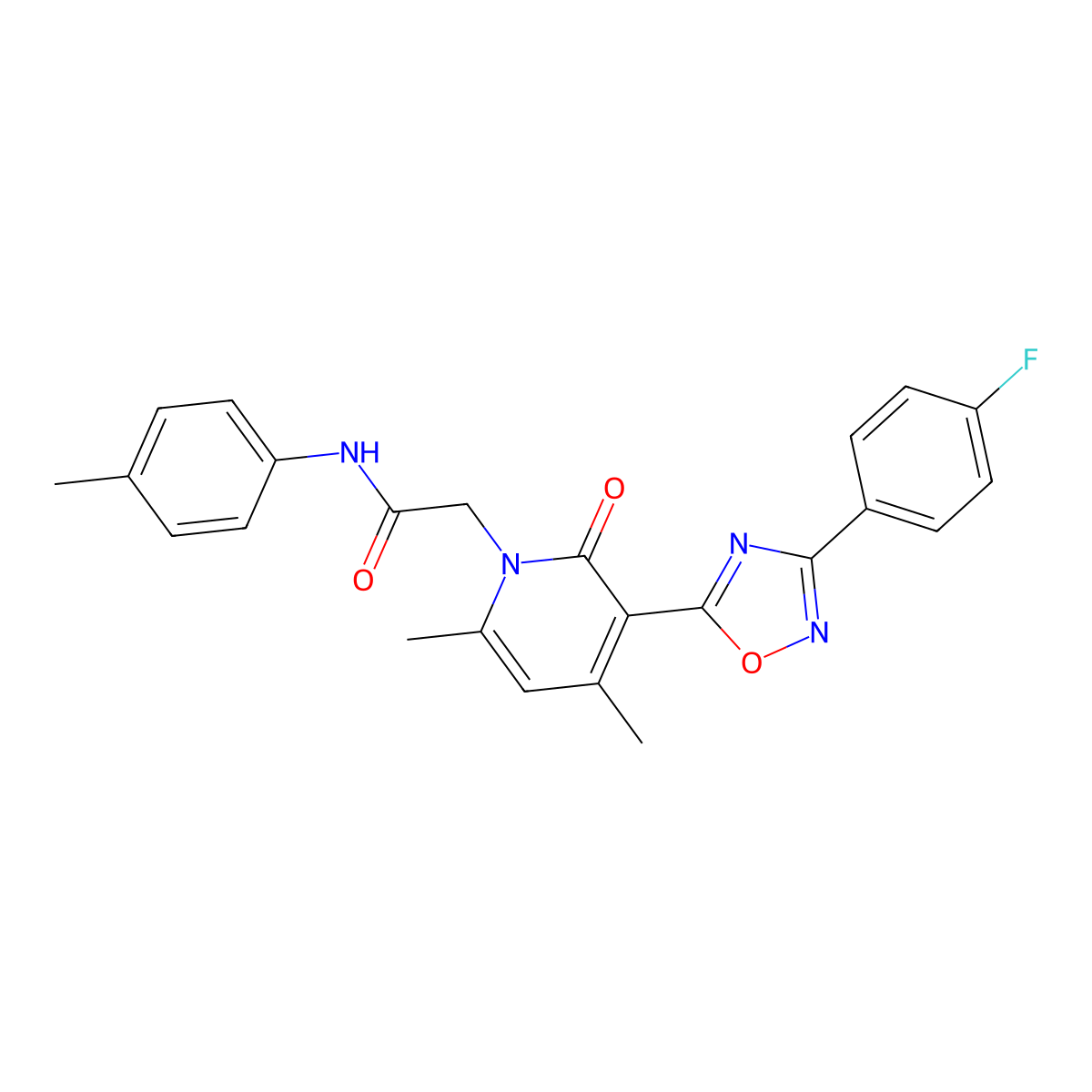 2-(3-(3-(4-fluorophenyl)-1,2,4-oxadiazol-5-yl)-4,6-dimethyl-2-oxopyridin-1(2H)-yl)-N-(p-tolyl)acetamide molecular structure, CAS 1040671-73-5
