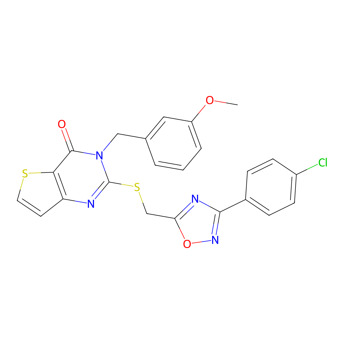 2-(((3-(4-chlorophenyl)-1,2,4-oxadiazol-5-yl)methyl)thio)-3-(3-methoxybenzyl)thieno[3,2-d]pyrimidin-4(3H)-one molecular structure, CAS 1040671-75-7