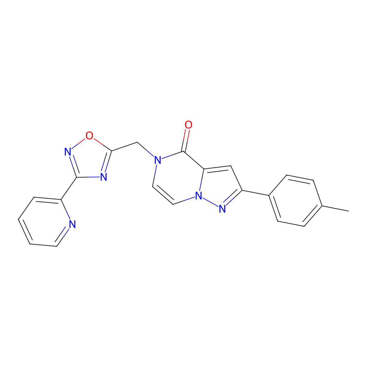 5-((3-(pyridin-2-yl)-1,2,4-oxadiazol-5-yl)methyl)-2-(p-tolyl)pyrazolo[1,5-a]pyrazin-4(5H)-one molecular structure, CAS 1040671-83-7