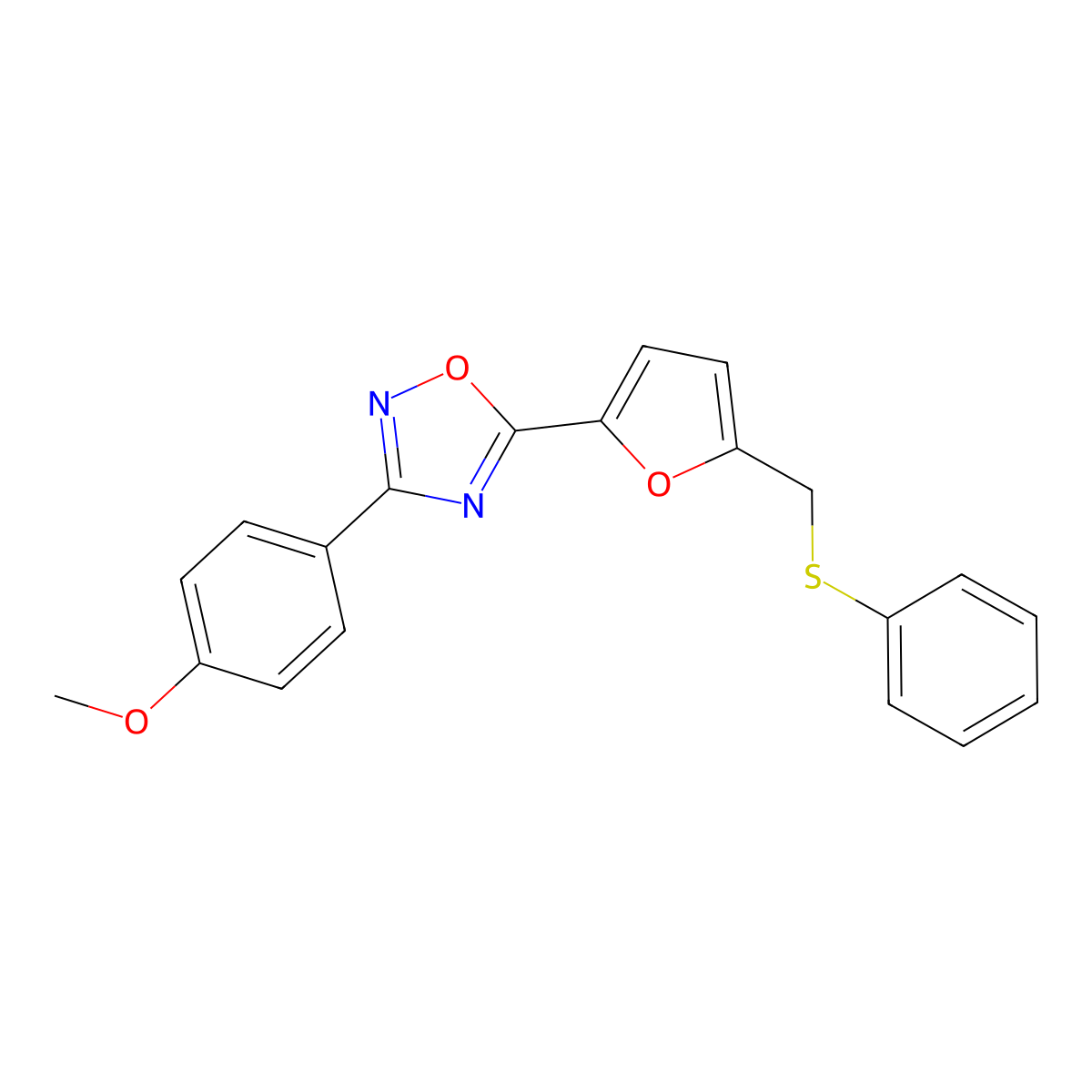 3-(4-Methoxyphenyl)-5-{5-[(phenylsulfanyl)methyl]furan-2-yl}-1,2,4-oxadiazole molecular structure, CAS 1040671-86-0