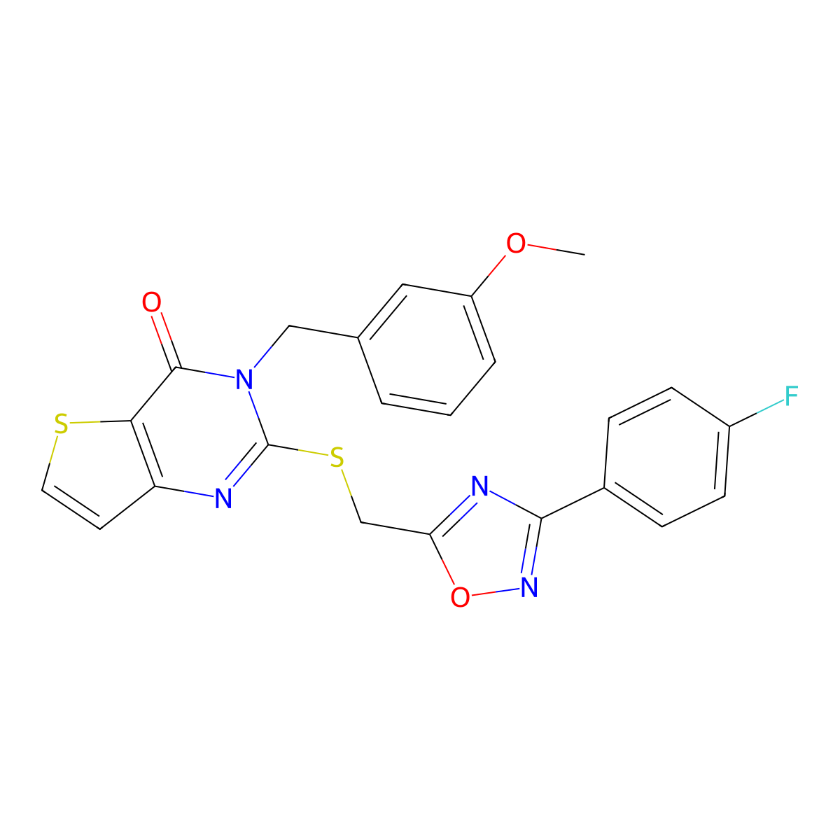 2-(((3-(4-fluorophenyl)-1,2,4-oxadiazol-5-yl)methyl)thio)-3-(3-methoxybenzyl)thieno[3,2-d]pyrimidin-4(3H)-one molecular structure, CAS 1040671-90-6