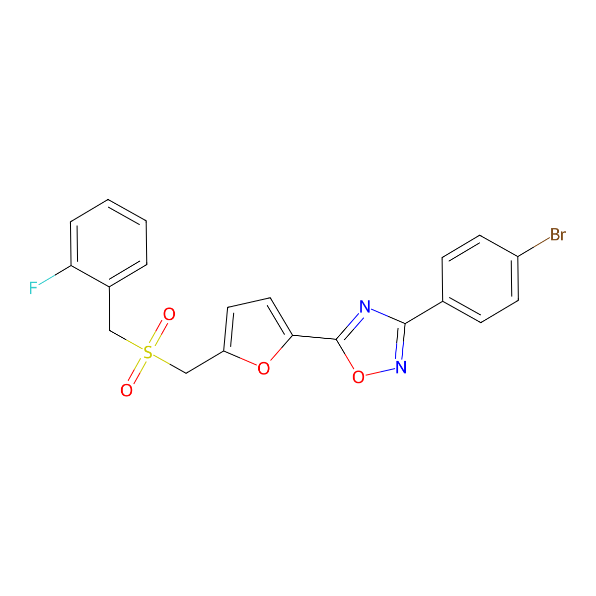 3-(4-Bromophenyl)-5-(5-(((2-fluorobenzyl)sulfonyl)methyl)furan-2-yl)-1,2,4-oxadiazole molecular structure, CAS 1040671-94-0