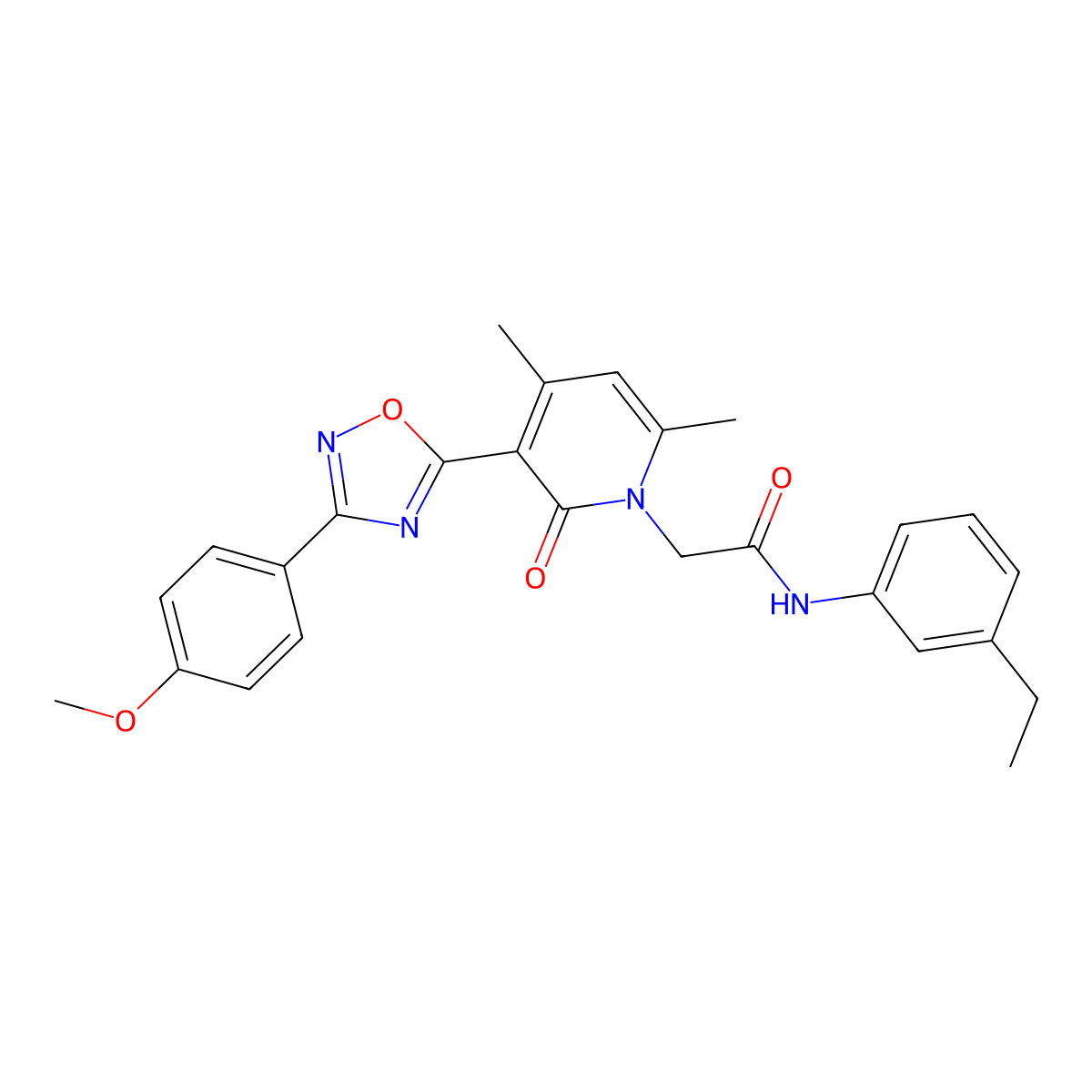 N-(3-ethylphenyl)-2-(3-(3-(4-methoxyphenyl)-1,2,4-oxadiazol-5-yl)-4,6-dimethyl-2-oxopyridin-1(2H)-yl)acetamide molecular structure, CAS 1040672-11-4