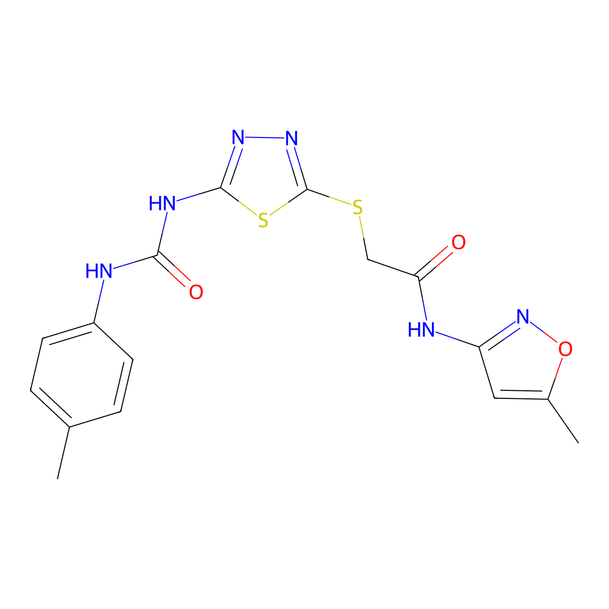 N-(5-methylisoxazol-3-yl)-2-((5-(3-(p-tolyl)ureido)-1,3,4-thiadiazol-2-yl)thio)acetamide molecular structure, CAS 1040672-16-9