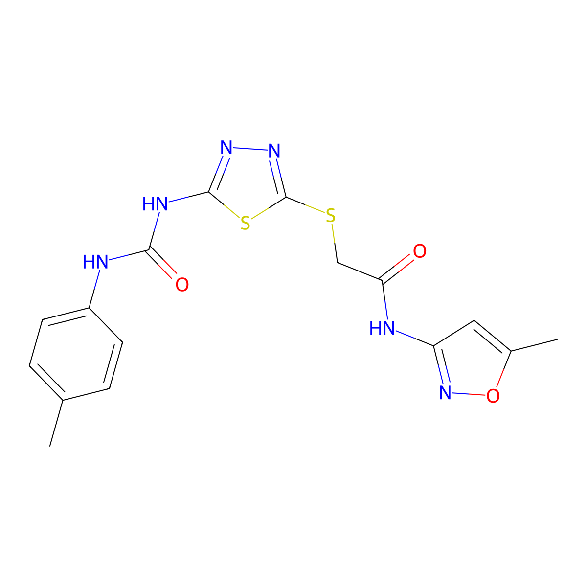 N-(5-methylisoxazol-3-yl)-2-((5-(3-(p-tolyl)ureido)-1,3,4-thiadiazol-2-yl)thio)acetamide molecular structure, CAS 1040672-16-9
