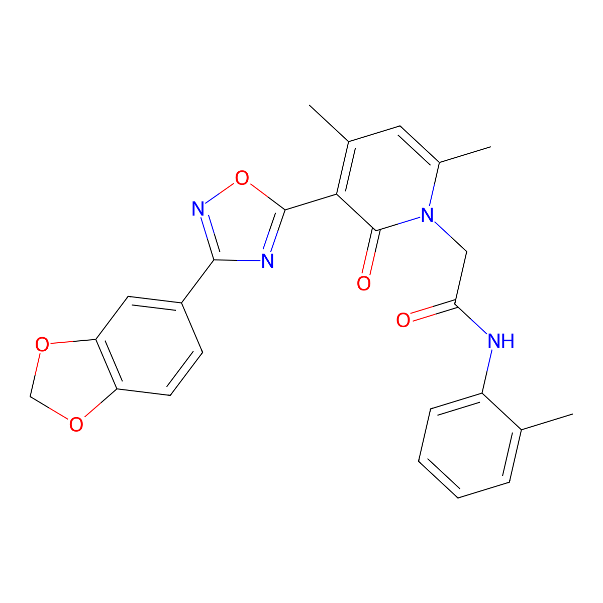 2-(3-(3-(benzo[d][1,3]dioxol-5-yl)-1,2,4-oxadiazol-5-yl)-4,6-dimethyl-2-oxopyridin-1(2H)-yl)-N-(o-tolyl)acetamide molecular structure, CAS 1040672-19-2