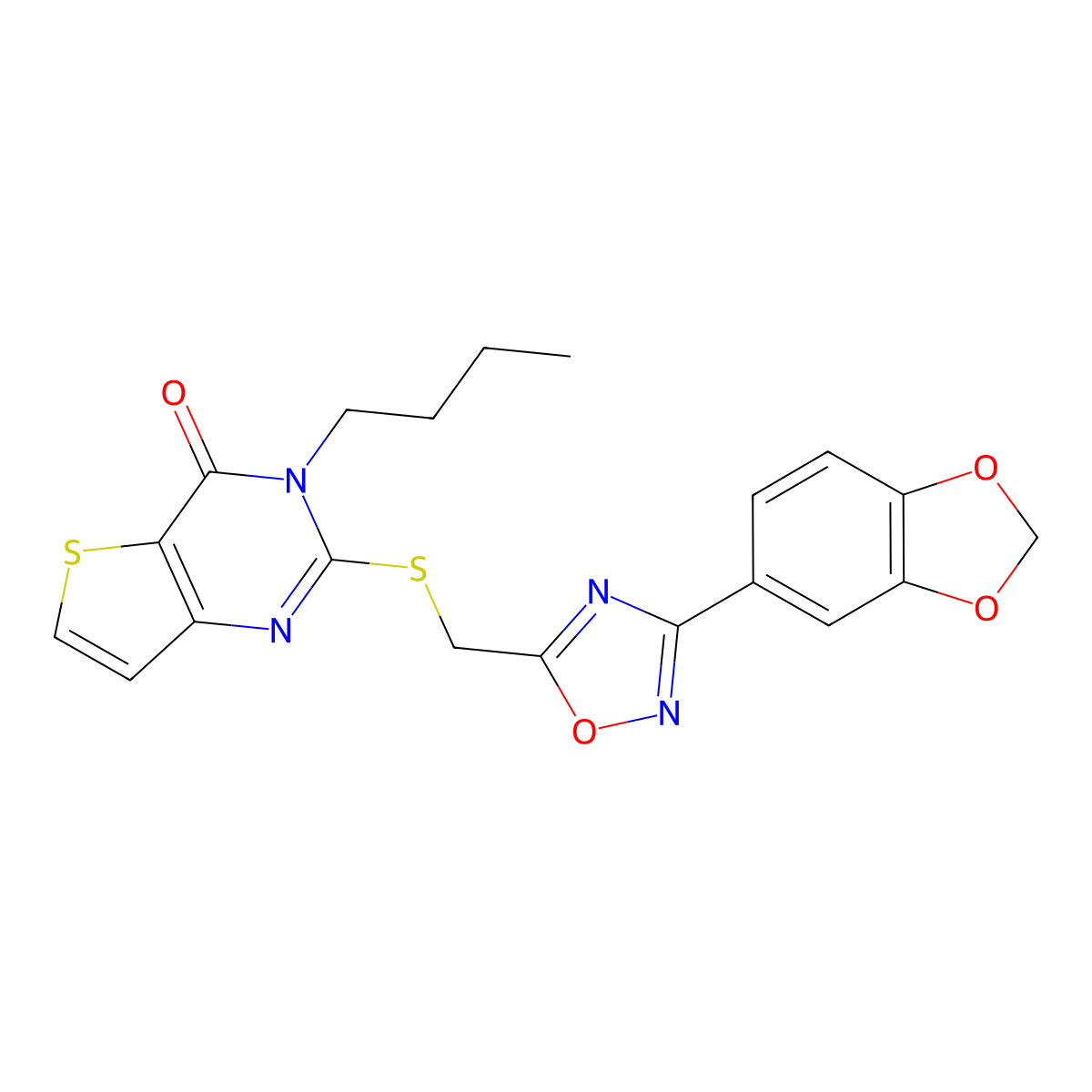 2-({[3-(2H-1,3-benzodioxol-5-yl)-1,2,4-oxadiazol-5-yl]methyl}sulfanyl)-3-butyl-3H,4H-thieno[3,2-d]pyrimidin-4-one molecular structure, CAS 1040672-30-7