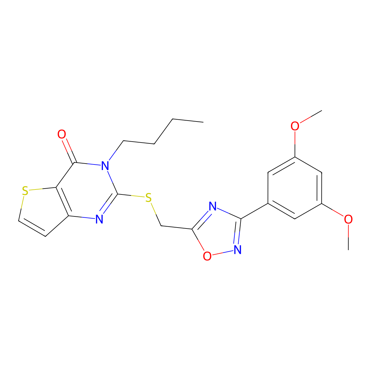 3-butyl-2-({[3-(3,5-dimethoxyphenyl)-1,2,4-oxadiazol-5-yl]methyl}sulfanyl)-3H,4H-thieno[3,2-d]pyrimidin-4-one molecular structure, CAS 1040672-38-5