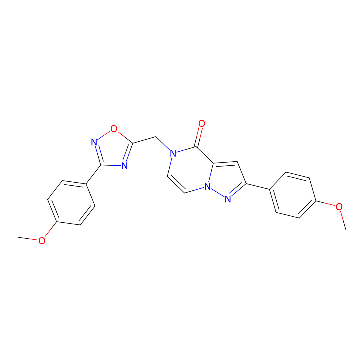 2-(4-methoxyphenyl)-5-{[3-(4-methoxyphenyl)-1,2,4-oxadiazol-5-yl]methyl}-4H,5H-pyrazolo[1,5-a]pyrazin-4-one molecular structure, CAS 1040672-39-6