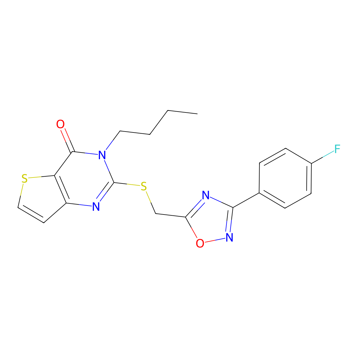 3-butyl-2-({[3-(4-fluorophenyl)-1,2,4-oxadiazol-5-yl]methyl}sulfanyl)-3H,4H-thieno[3,2-d]pyrimidin-4-one molecular structure, CAS 1040672-46-5