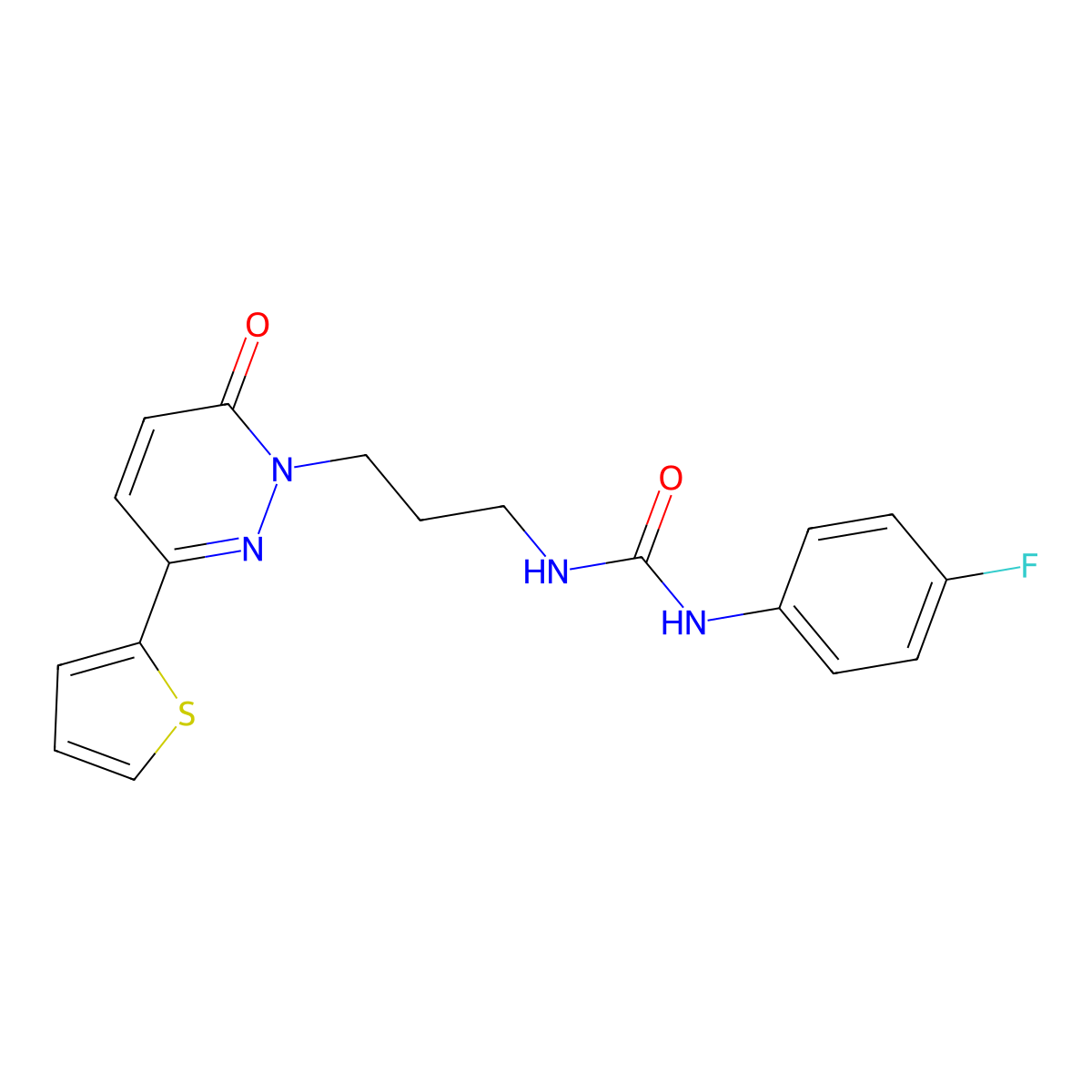 1-(4-Fluorophenyl)-3-{3-[6-oxo-3-(thiophen-2-yl)-1,6-dihydropyridazin-1-yl]propyl}urea molecular structure, CAS 1040672-49-8