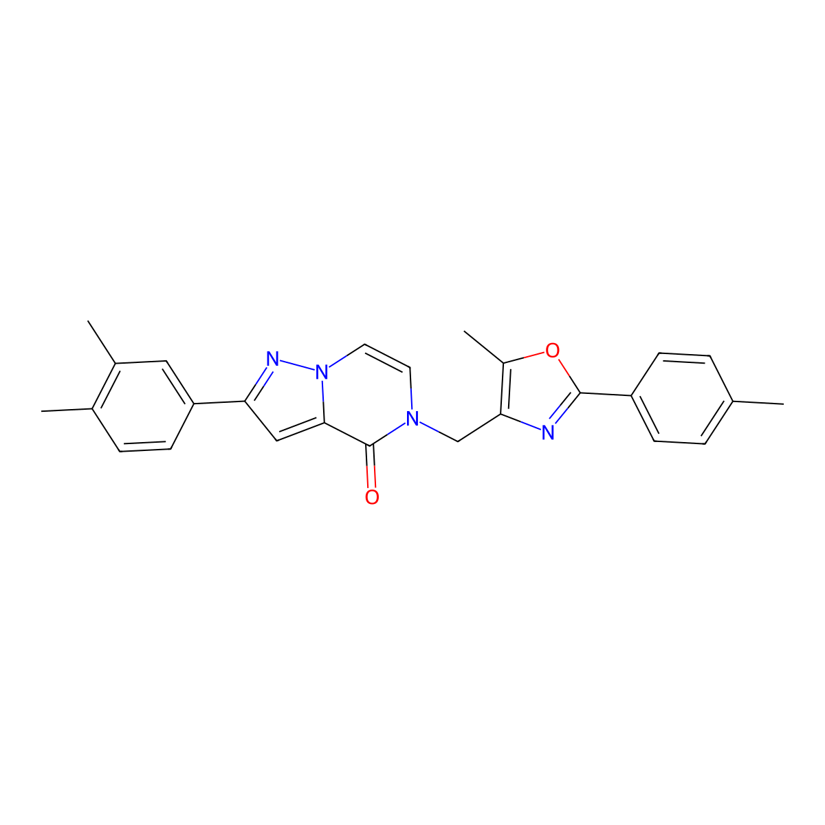 2-(3,4-dimethylphenyl)-5-{[5-methyl-2-(4-methylphenyl)-1,3-oxazol-4-yl]methyl}-4H,5H-pyrazolo[1,5-a]pyrazin-4-one molecular structure, CAS 1040672-51-2