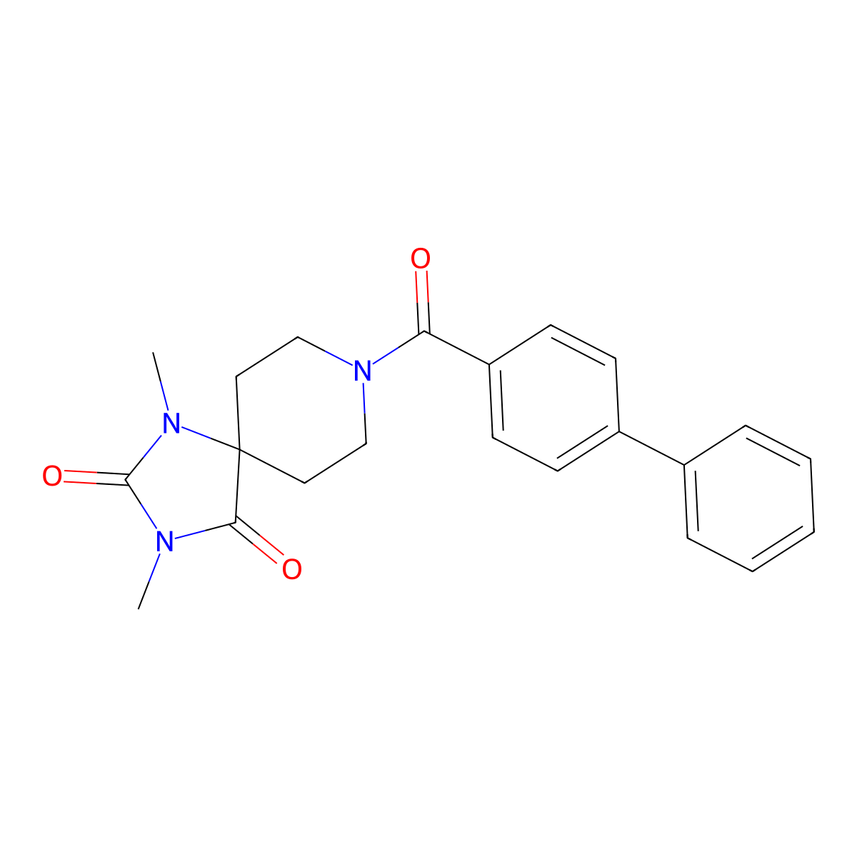 8-{[1,1'-Biphenyl]-4-carbonyl}-1,3-dimethyl-1,3,8-triazaspiro[4.5]decane-2,4-dione molecular structure, CAS 1040672-53-4