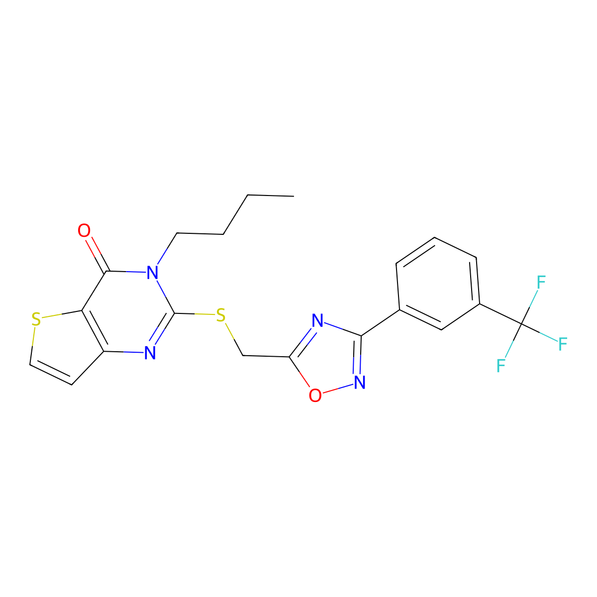 3-butyl-2-[({3-[3-(trifluoromethyl)phenyl]-1,2,4-oxadiazol-5-yl}methyl)sulfanyl]-3H,4H-thieno[3,2-d]pyrimidin-4-one molecular structure, CAS 1040672-54-5