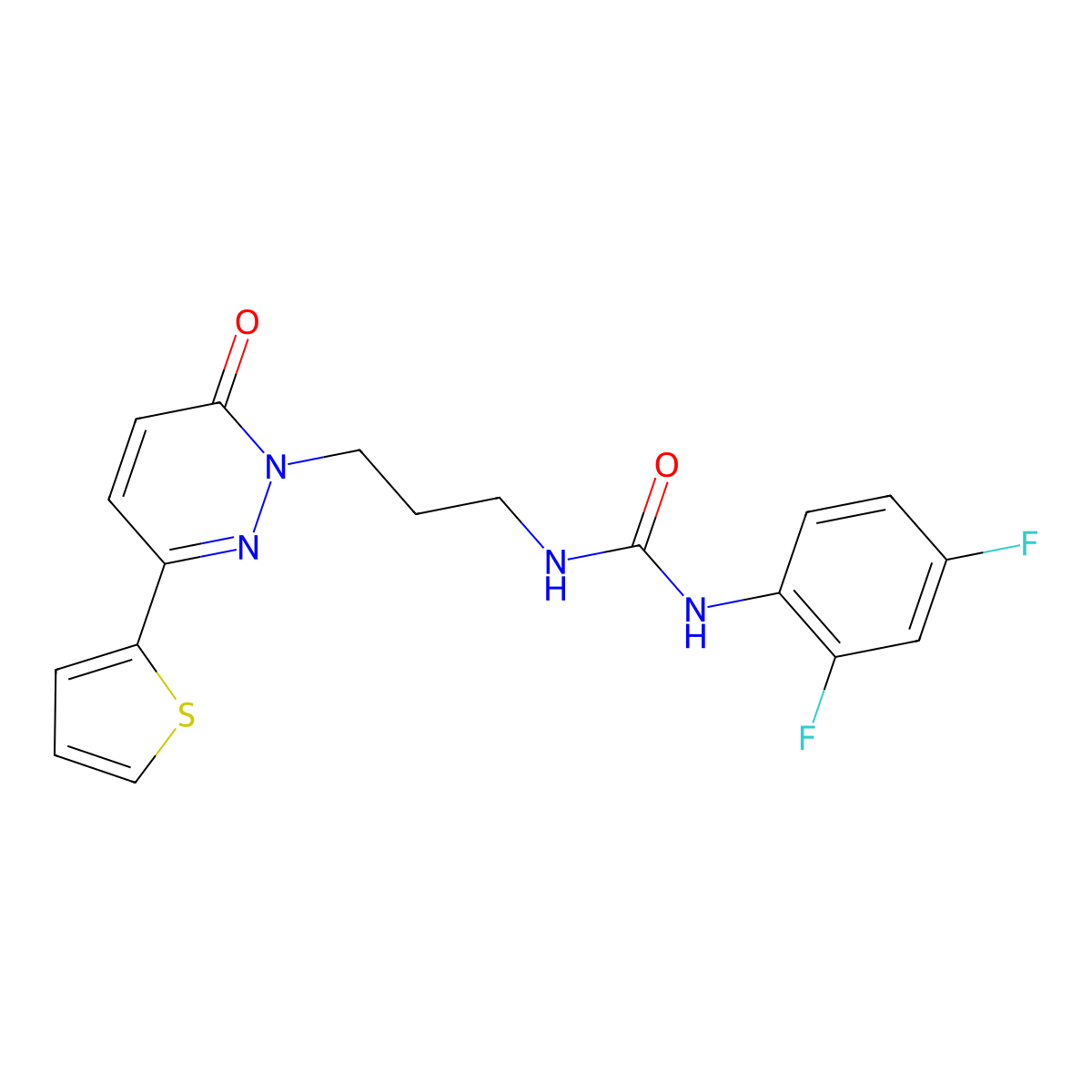 1-(2,4-Difluorophenyl)-3-{3-[6-oxo-3-(thiophen-2-yl)-1,6-dihydropyridazin-1-yl]propyl}urea molecular structure, CAS 1040672-57-8