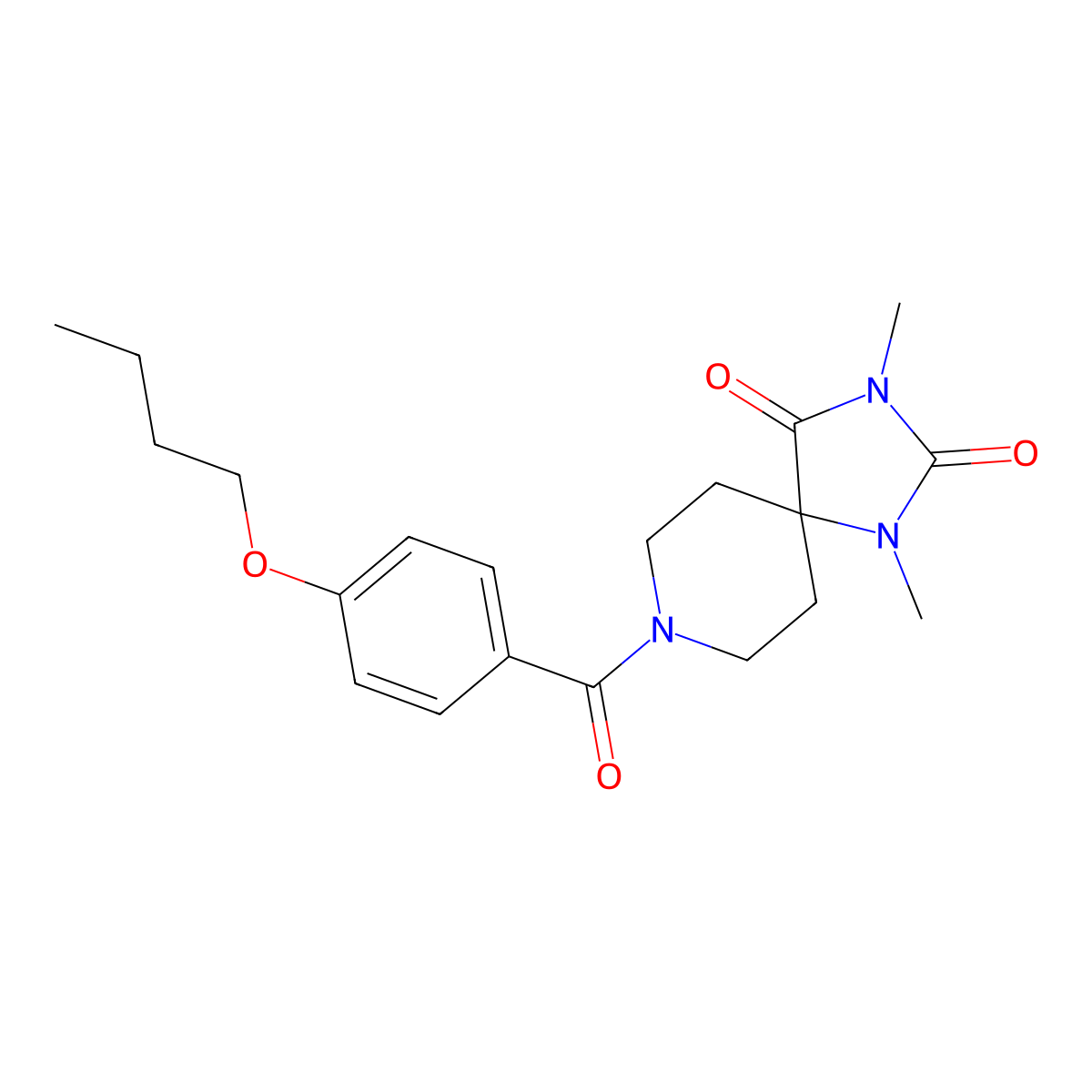 8-(4-Butoxybenzoyl)-1,3-dimethyl-1,3,8-triazaspiro[4.5]decane-2,4-dione molecular structure, CAS 1040672-61-4