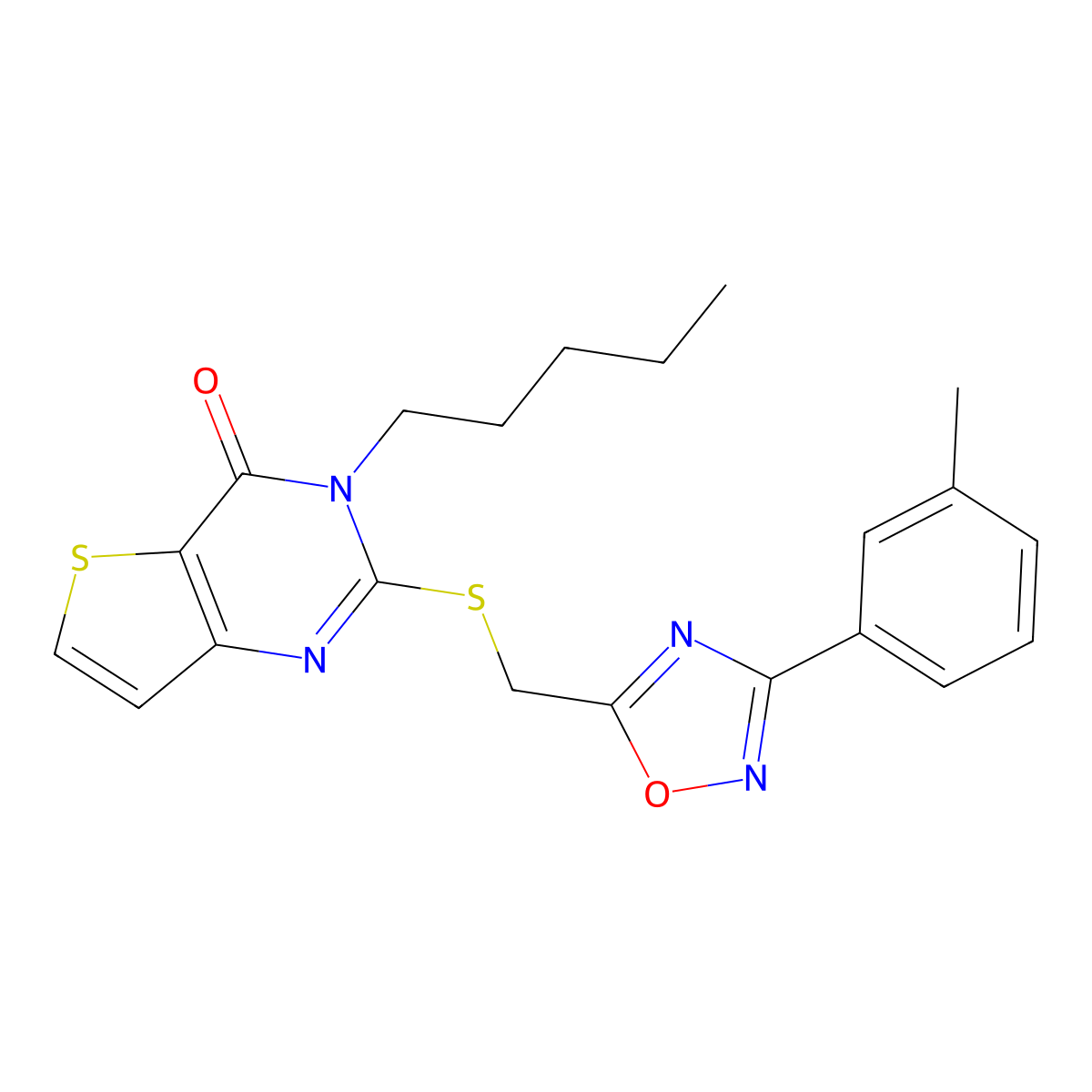 2-({[3-(3-methylphenyl)-1,2,4-oxadiazol-5-yl]methyl}sulfanyl)-3-pentyl-3H,4H-thieno[3,2-d]pyrimidin-4-one molecular structure, CAS 1040672-69-2
