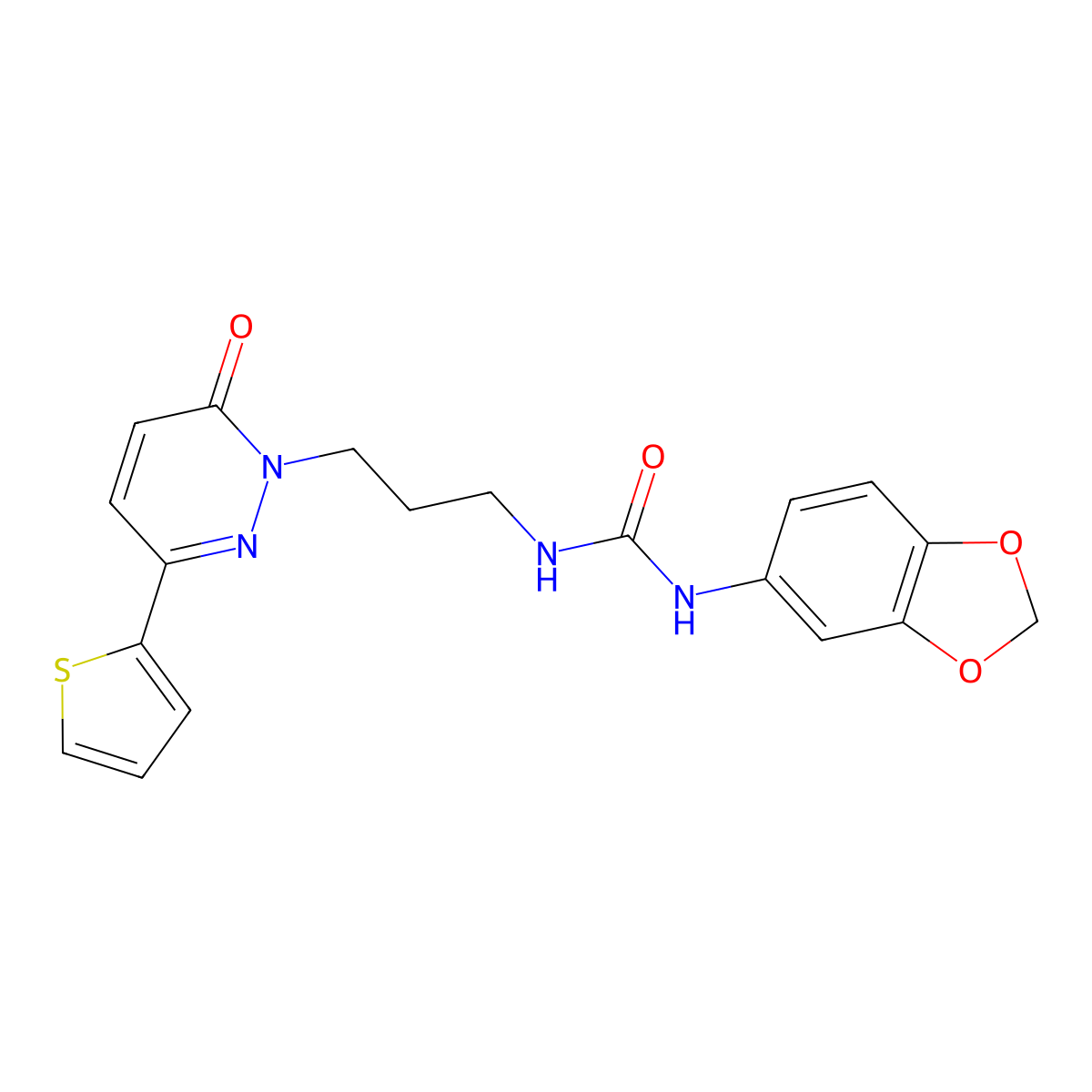 3-(2H-1,3-benzodioxol-5-yl)-1-{3-[6-oxo-3-(thiophen-2-yl)-1,6-dihydropyridazin-1-yl]propyl}urea molecular structure, CAS 1040672-72-7