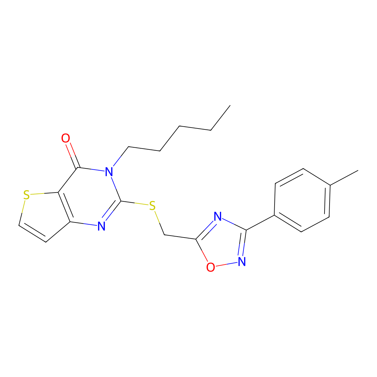 2-({[3-(4-methylphenyl)-1,2,4-oxadiazol-5-yl]methyl}sulfanyl)-3-pentyl-3H,4H-thieno[3,2-d]pyrimidin-4-one molecular structure, CAS 1040672-76-1