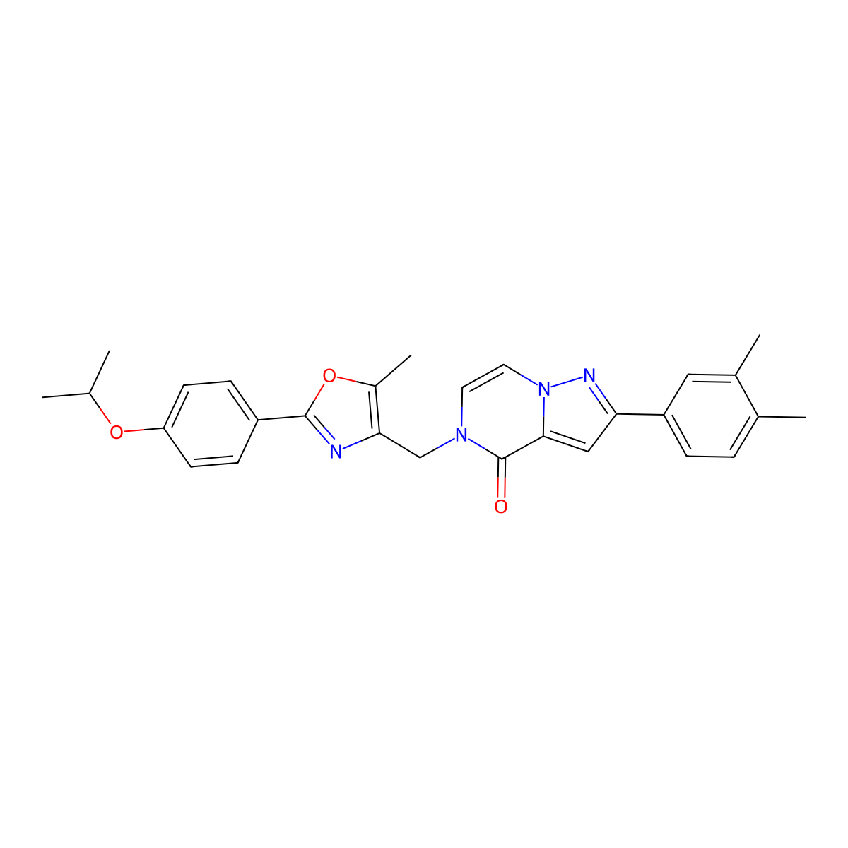 2-(3,4-dimethylphenyl)-5-({5-methyl-2-[4-(propan-2-yloxy)phenyl]-1,3-oxazol-4-yl}methyl)-4H,5H-pyrazolo[1,5-a]pyrazin-4-one molecular structure, CAS 1040672-81-8
