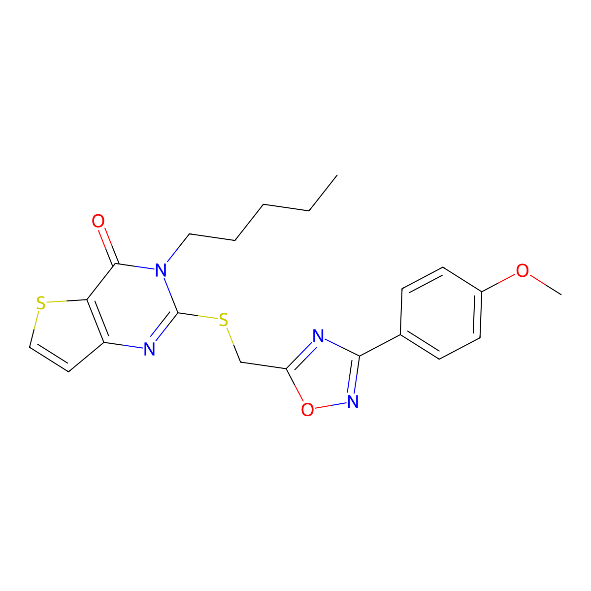 2-({[3-(4-methoxyphenyl)-1,2,4-oxadiazol-5-yl]methyl}sulfanyl)-3-pentyl-3H,4H-thieno[3,2-d]pyrimidin-4-one molecular structure, CAS 1040672-83-0