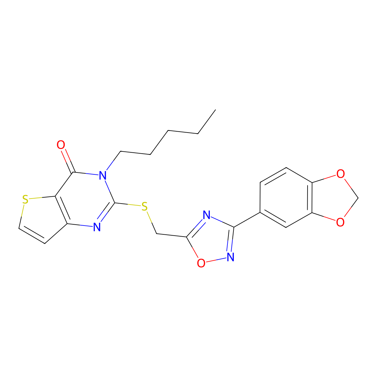 2-({[3-(2H-1,3-benzodioxol-5-yl)-1,2,4-oxadiazol-5-yl]methyl}sulfanyl)-3-pentyl-3H,4H-thieno[3,2-d]pyrimidin-4-one molecular structure, CAS 1040672-90-9