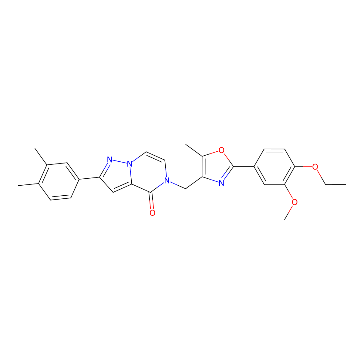 2-(3,4-dimethylphenyl)-5-{[2-(4-ethoxy-3-methoxyphenyl)-5-methyl-1,3-oxazol-4-yl]methyl}-4H,5H-pyrazolo[1,5-a]pyrazin-4-one molecular structure, CAS 1040672-95-4