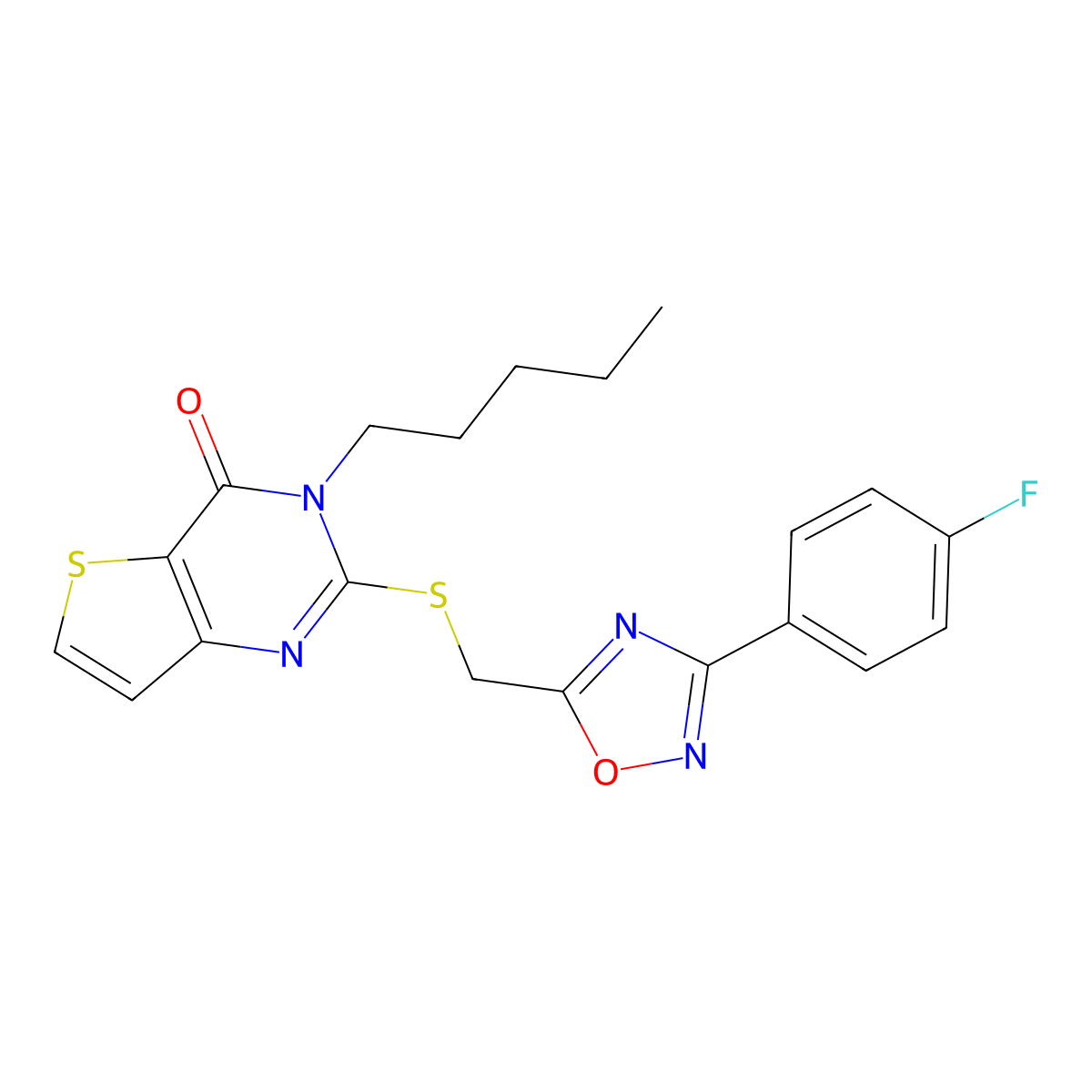 2-(((3-(4-fluorophenyl)-1,2,4-oxadiazol-5-yl)methyl)thio)-3-pentylthieno[3,2-d]pyrimidin-4(3H)-one molecular structure, CAS 1040672-97-6
