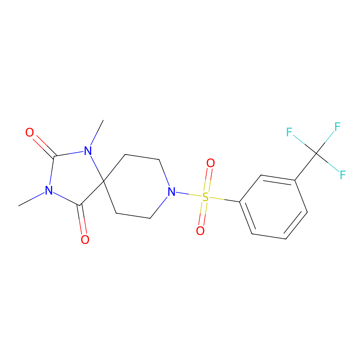 1,3-Dimethyl-8-[3-(trifluoromethyl)benzenesulfonyl]-1,3,8-triazaspiro[4.5]decane-2,4-dione molecular structure, CAS 1040673-03-7