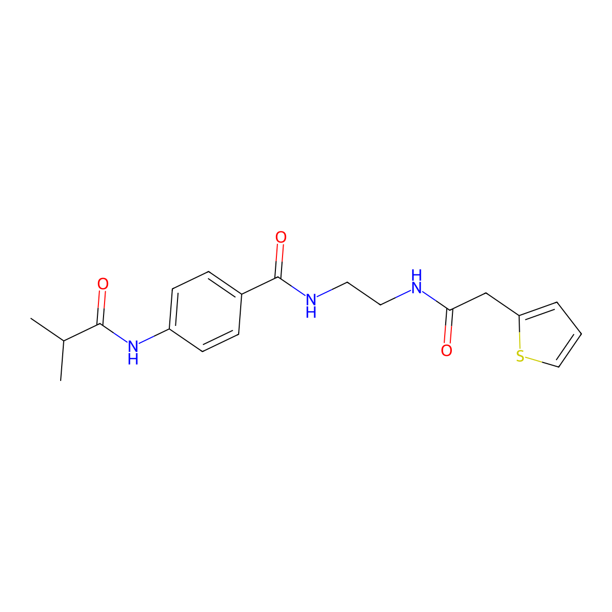 2-methyl-N-[4-({2-[2-(thiophen-2-yl)acetamido]ethyl}carbamoyl)phenyl]propanamide molecular structure, CAS 1040673-08-2