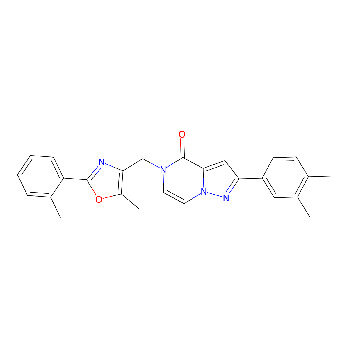 2-(3,4-dimethylphenyl)-5-{[5-methyl-2-(2-methylphenyl)-1,3-oxazol-4-yl]methyl}-4H,5H-pyrazolo[1,5-a]pyrazin-4-one molecular structure, CAS 1040673-10-6