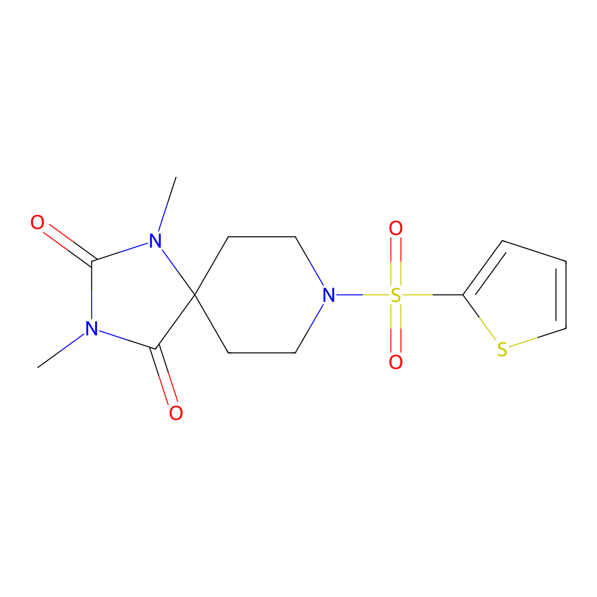 1,3-Dimethyl-8-(thiophene-2-sulfonyl)-1,3,8-triazaspiro[4.5]decane-2,4-dione molecular structure, CAS 1040673-11-7