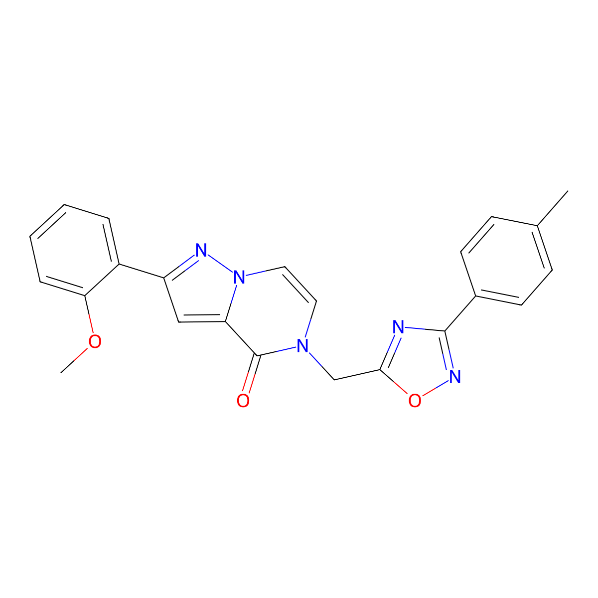 2-(2-methoxyphenyl)-5-{[3-(4-methylphenyl)-1,2,4-oxadiazol-5-yl]methyl}-4H,5H-pyrazolo[1,5-a]pyrazin-4-one molecular structure, CAS 1040673-14-0