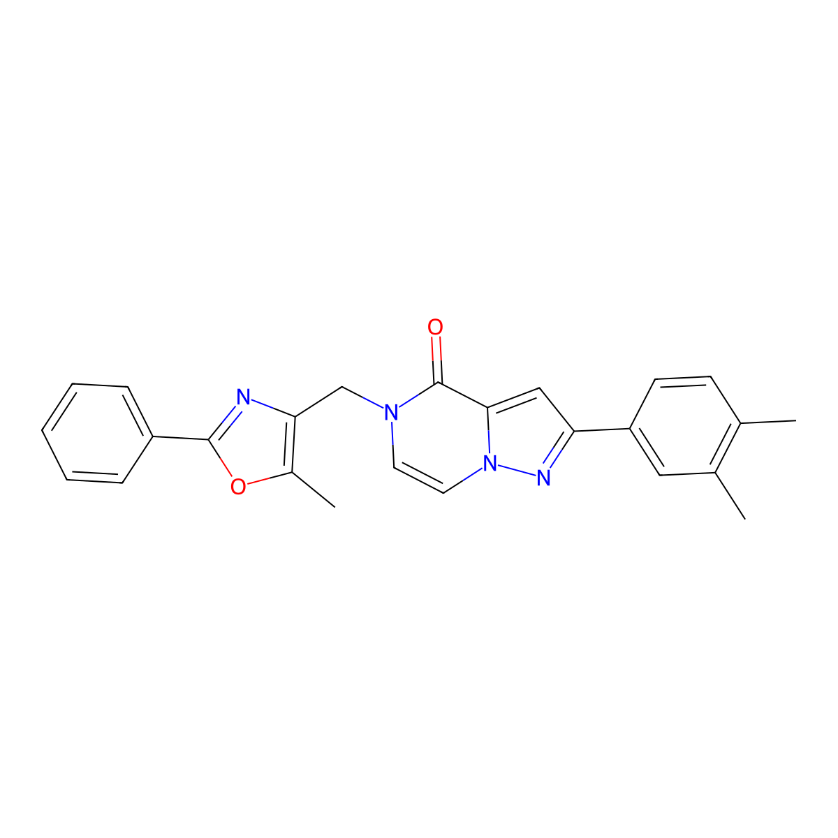2-(3,4-dimethylphenyl)-5-[(5-methyl-2-phenyl-1,3-oxazol-4-yl)methyl]-4H,5H-pyrazolo[1,5-a]pyrazin-4-one molecular structure, CAS 1040673-18-4