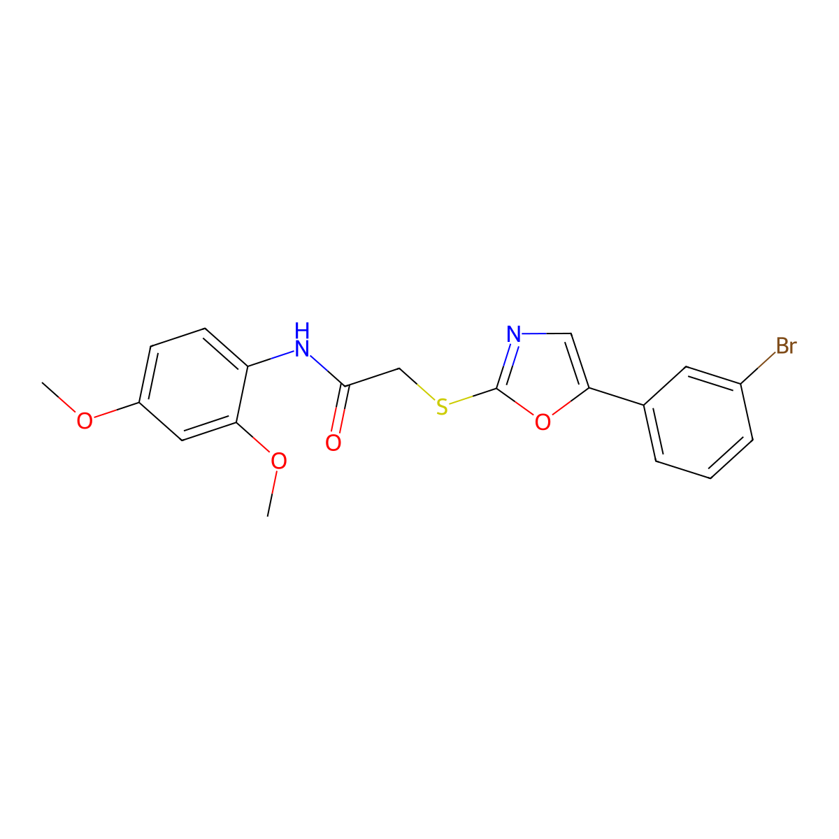 2-{[5-(3-bromophenyl)-1,3-oxazol-2-yl]sulfanyl}-N-(2,4-dimethoxyphenyl)acetamide molecular structure, CAS 1040673-21-9