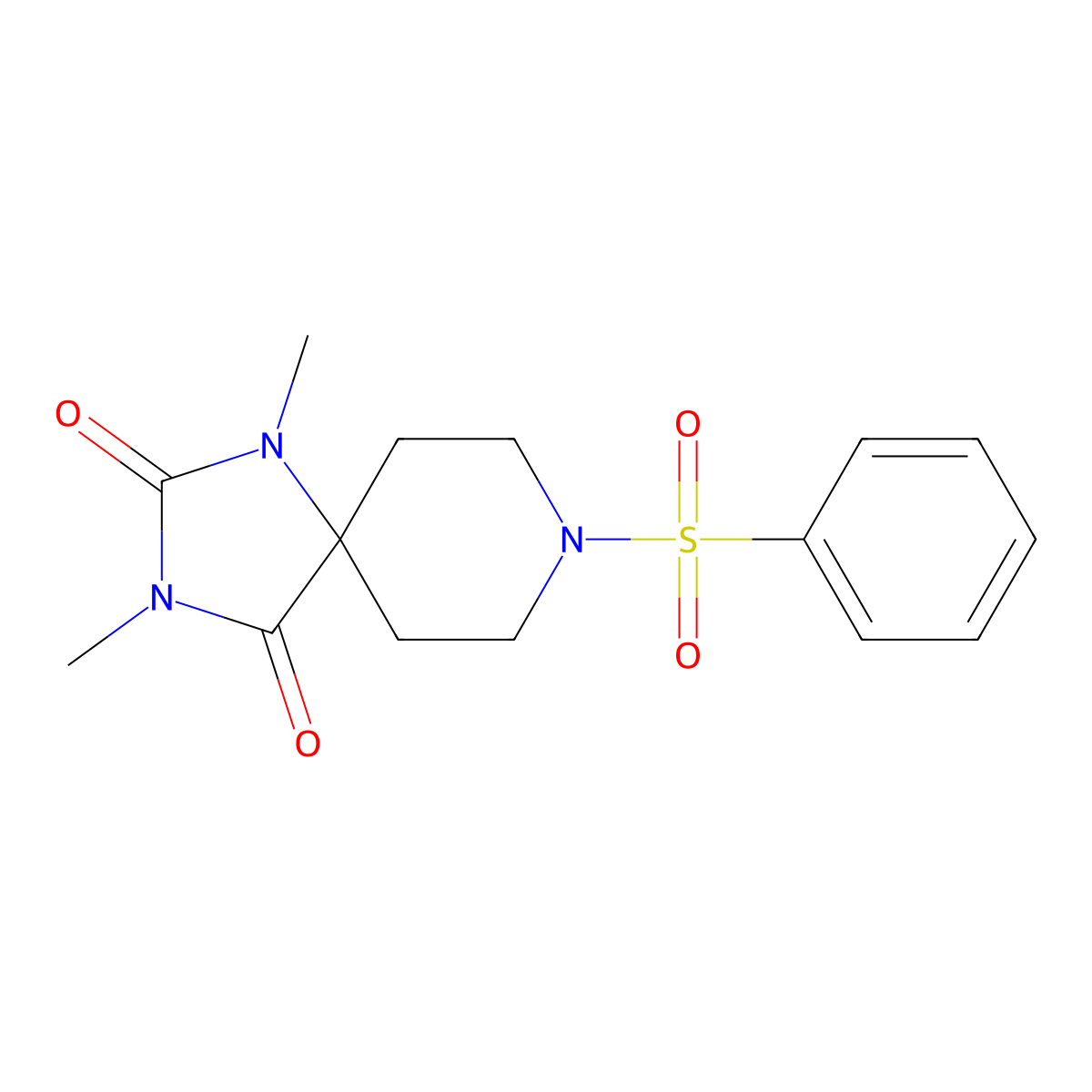 8-(Benzenesulfonyl)-1,3-dimethyl-1,3,8-triazaspiro[4.5]decane-2,4-dione molecular structure, CAS 1040673-27-5