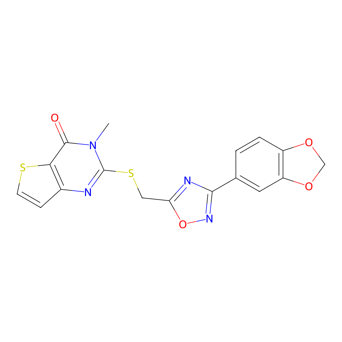 2-({[3-(2H-1,3-benzodioxol-5-yl)-1,2,4-oxadiazol-5-yl]methyl}sulfanyl)-3-methyl-3H,4H-thieno[3,2-d]pyrimidin-4-one molecular structure, CAS 1040673-28-6