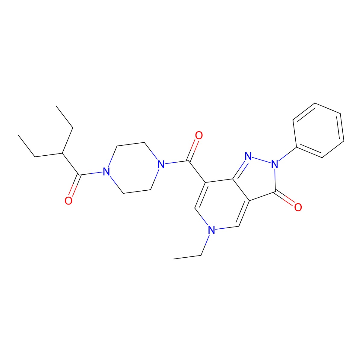 5-ethyl-7-(4-(2-ethylbutanoyl)piperazine-1-carbonyl)-2-phenyl-2H-pyrazolo[4,3-c]pyridin-3(5H)-one molecular structure, CAS 1040673-31-1