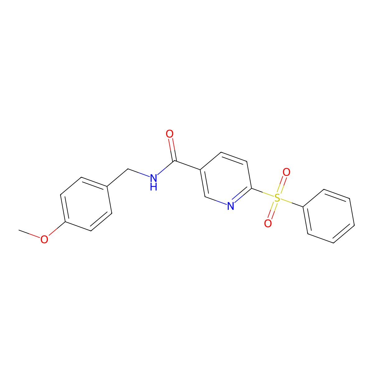 6-(benzenesulfonyl)-N-[(4-methoxyphenyl)methyl]pyridine-3-carboxamide molecular structure, CAS 1040673-53-7