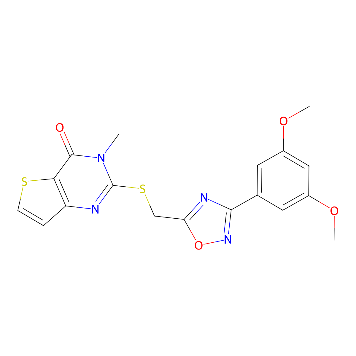 2-({[3-(3,5-dimethoxyphenyl)-1,2,4-oxadiazol-5-yl]methyl}sulfanyl)-3-methyl-3H,4H-thieno[3,2-d]pyrimidin-4-one molecular structure, CAS 1040673-60-6
