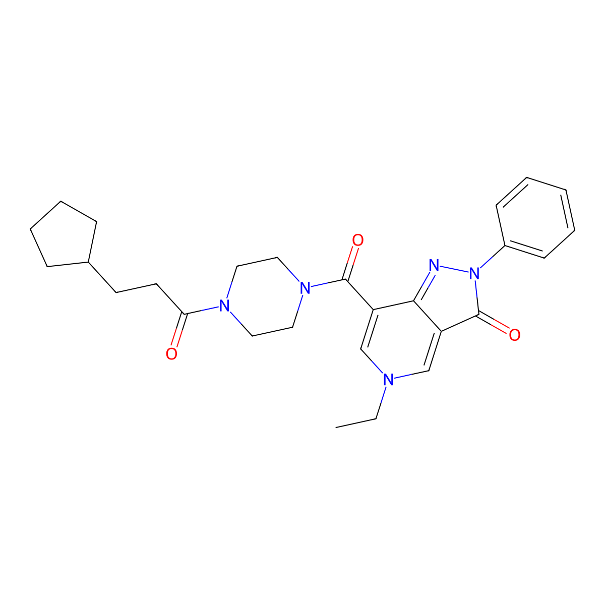 7-(4-(3-cyclopentylpropanoyl)piperazine-1-carbonyl)-5-ethyl-2-phenyl-2H-pyrazolo[4,3-c]pyridin-3(5H)-one molecular structure, CAS 1040673-63-9