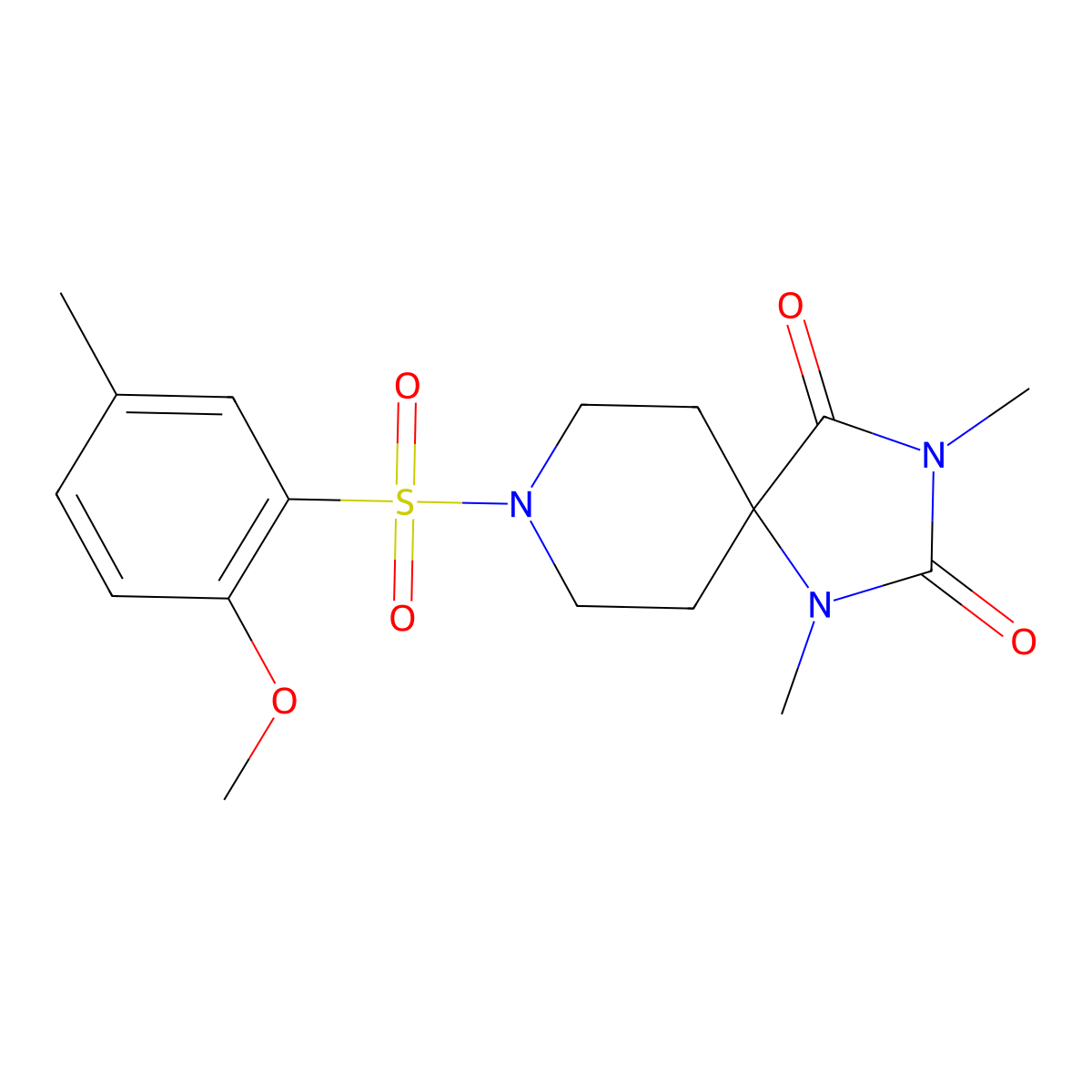 8-(2-Methoxy-5-methylbenzenesulfonyl)-1,3-dimethyl-1,3,8-triazaspiro[4.5]decane-2,4-dione molecular structure, CAS 1040673-67-3
