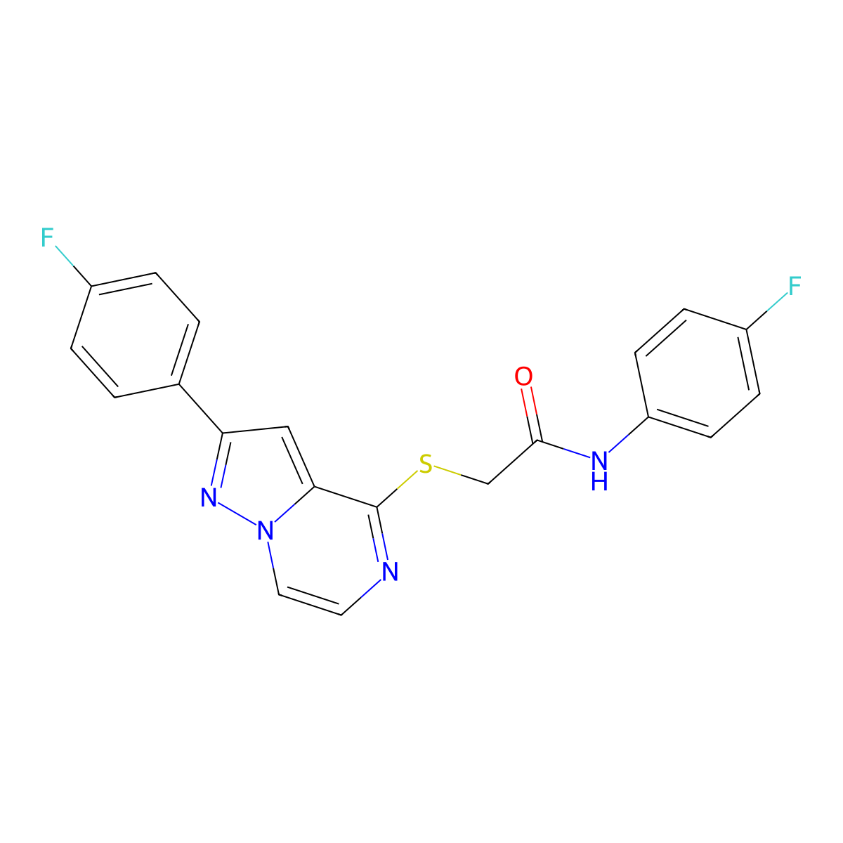 N-(4-fluorophenyl)-2-{[2-(4-fluorophenyl)pyrazolo[1,5-a]pyrazin-4-yl]sulfanyl}acetamide molecular structure, CAS 1040673-77-5