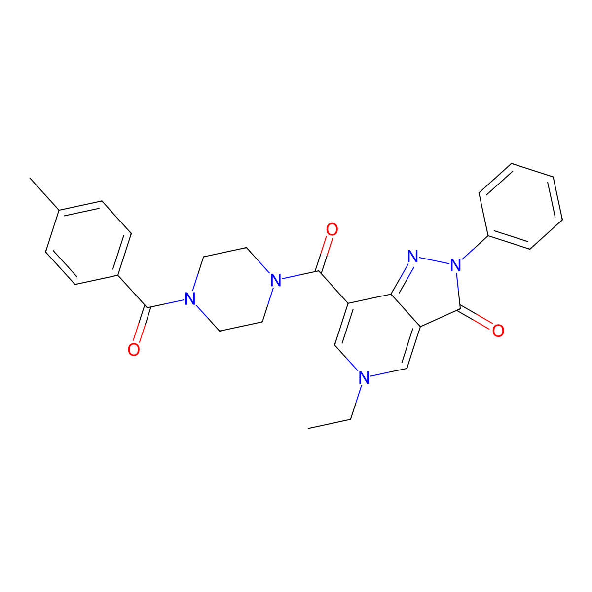 5-ethyl-7-(4-(4-methylbenzoyl)piperazine-1-carbonyl)-2-phenyl-2H-pyrazolo[4,3-c]pyridin-3(5H)-one molecular structure, CAS 1040673-80-0
